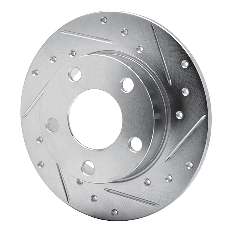 Audi 5000CS Turbo Quattro Brake Rotor (1) - Rear Right - R1 Concepts - Drilled & Slotted - Silver - `85-`00